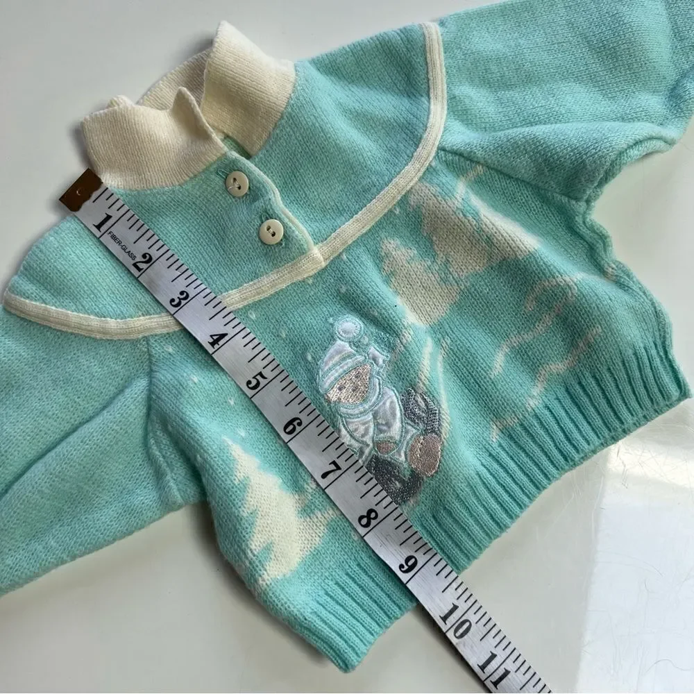 Rad Vintage 1980s Retro Swiss Teddy Bear Sled Apres Ski Twofer Collared Sweater